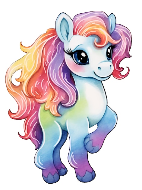 Watercolor ilustration with pony on transparent background AI