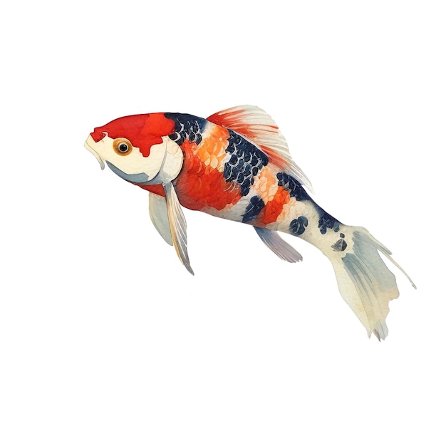 Watercolor Koi Carp fish Illustration Handdrawn design element isolated on a white background