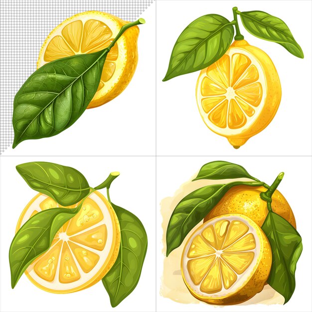 Watercolor Lemons Clipart Series with No Background