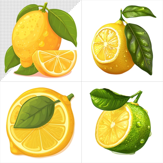 Watercolor Lemons Clipart Series with No Background