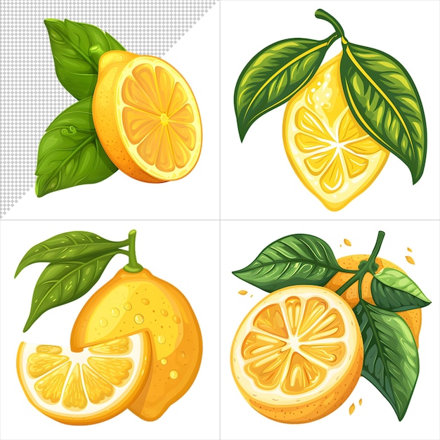 Watercolor Lemons Clipart Series with No Background