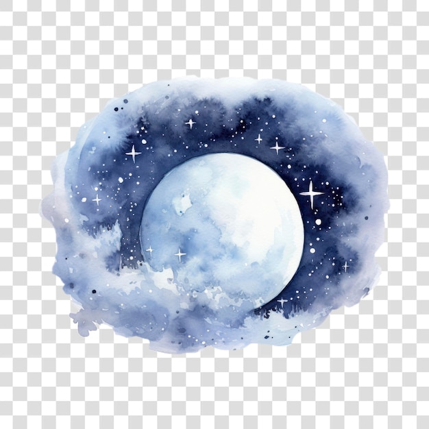 Watercolor moon with starry background