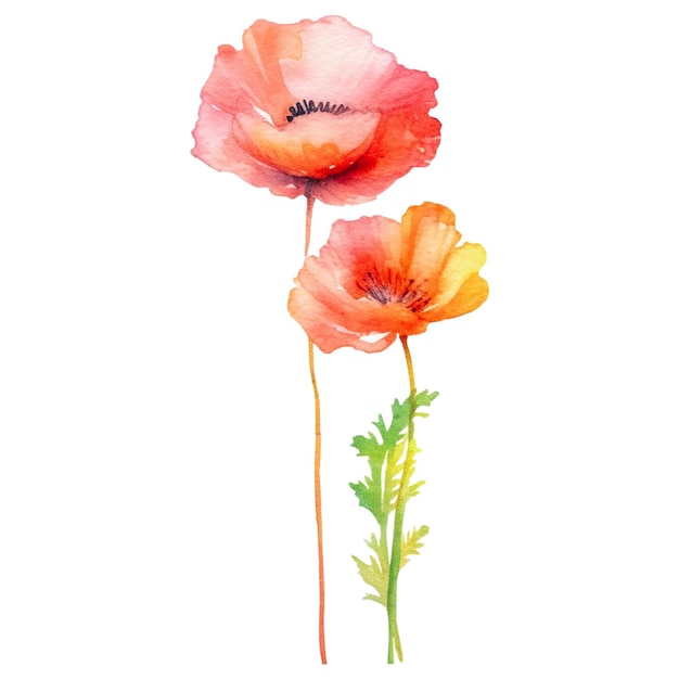 Watercolor painted poppy flower Hand drawn design element isolated on transparent background