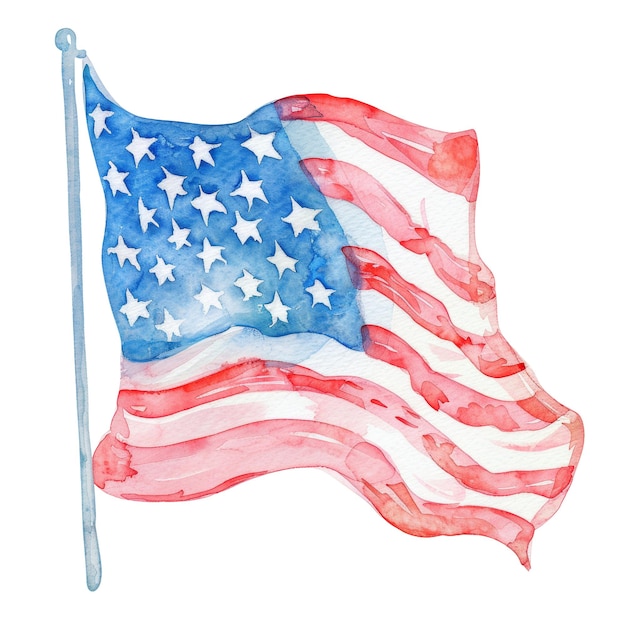 PSD watercolor painting of an american flag waving symbolizing patriotism and independence