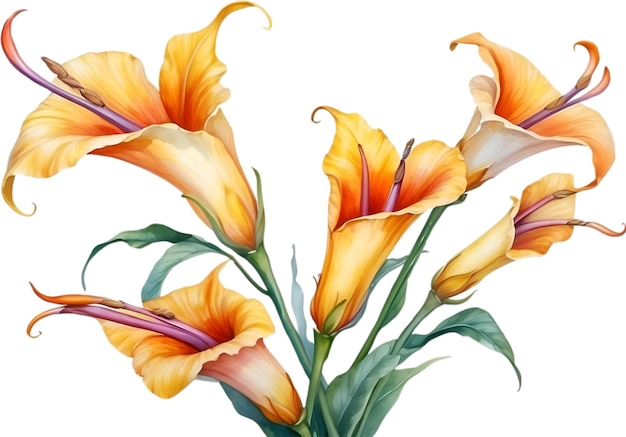 Watercolor painting of Angels trumpet flower AiGenerated