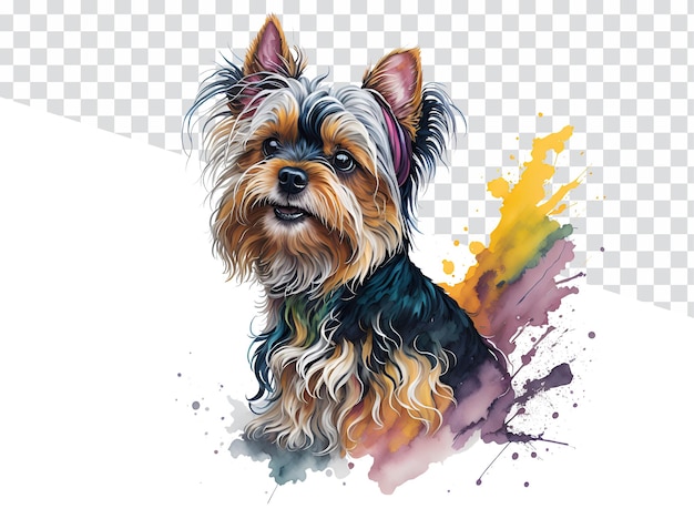 Watercolor Painting of a Beautiful Yorkshire Terrier Dog on Transparent Background