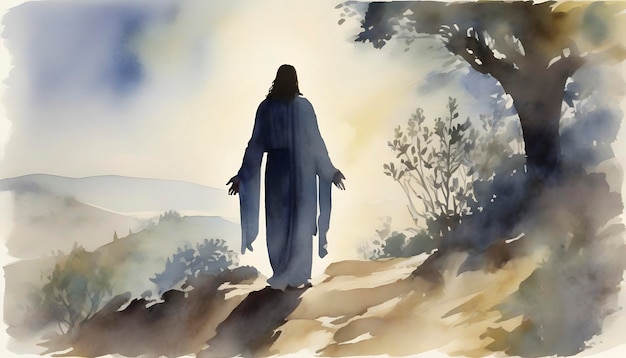 PSD watercolor painting of the christs transfiguration at mount tabor