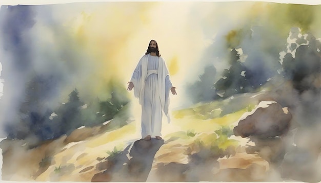 PSD watercolor painting of the christs transfiguration at mount tabor