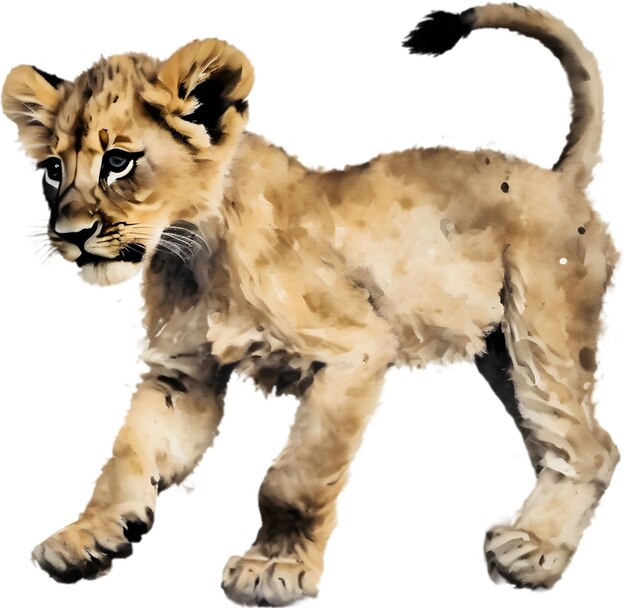 PSD watercolor painting of a cute lion cub