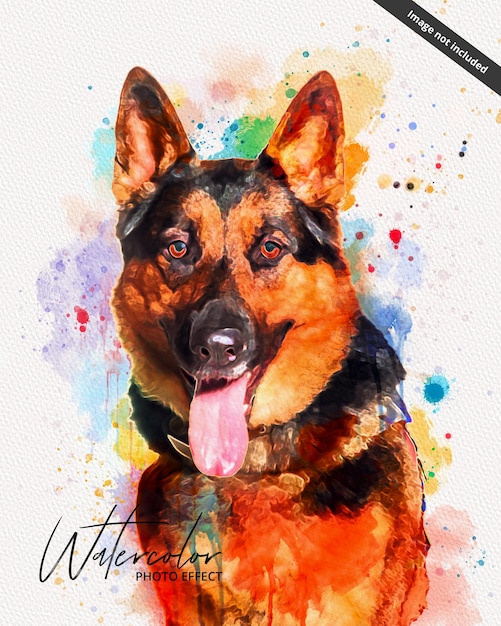 A watercolor painting of a dog with the words watermarker on it.