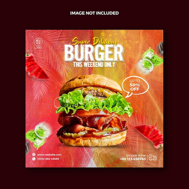 Watercolor Painting Food Social Media Post For Instagram And Squire Burger Promotional Web Banner