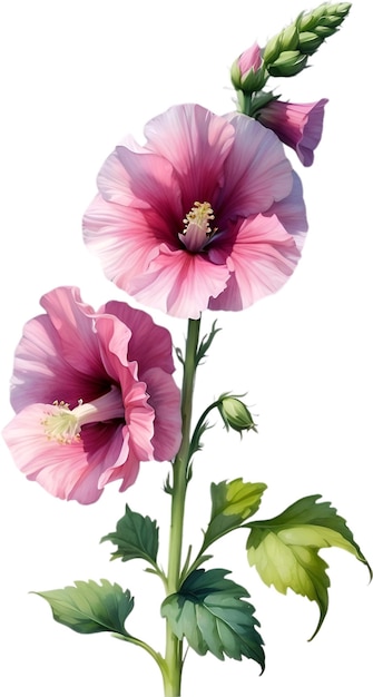 Watercolor painting of Hollyhock flower Illustration of flowers AIGenerated