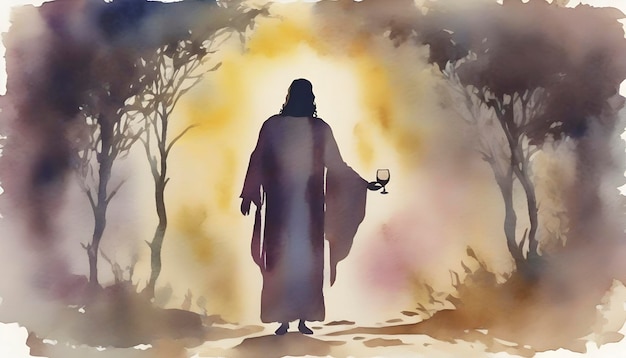 Watercolor painting of Jesus Christ turning Water Into Wine