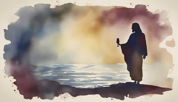 Watercolor painting of Jesus Christ turning Water Into Wine