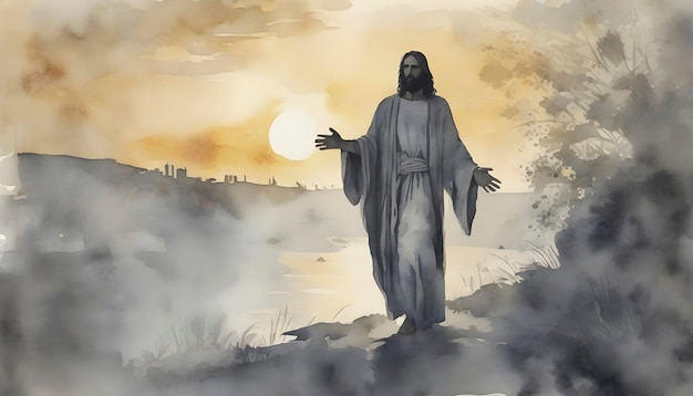 Watercolor painting of The Last Days of Christs Life at Jerusalem