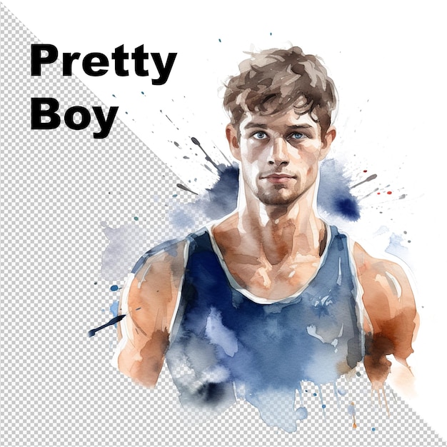 A watercolor painting of a man with the words pretty boy.