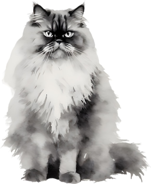 Watercolor painting of a Persian cat in an impressionist style