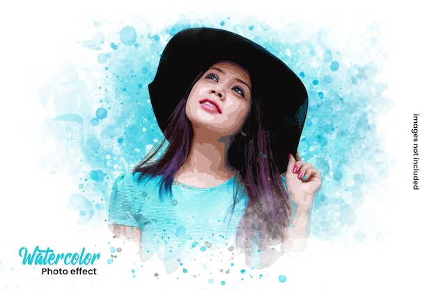 Watercolor painting photo effect template