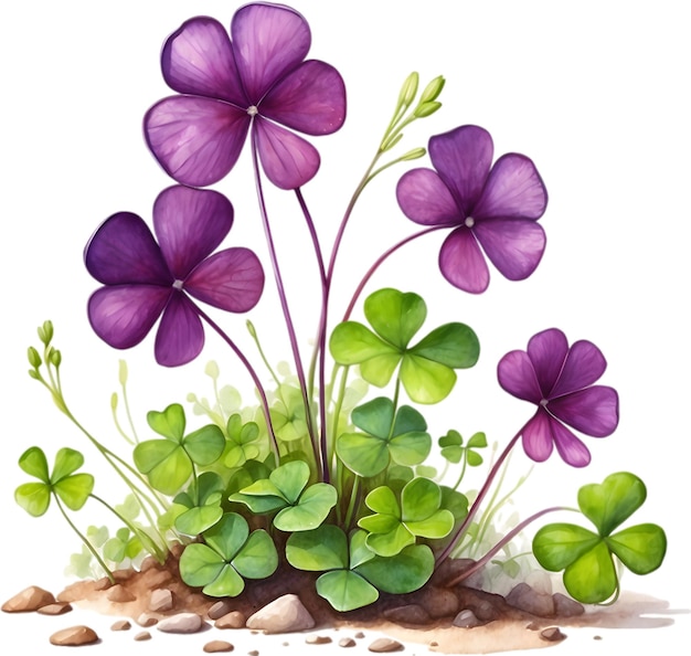 Watercolor painting of the Purple Shamrock plant