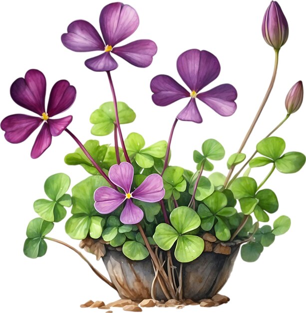 Watercolor painting of the Purple Shamrock plant