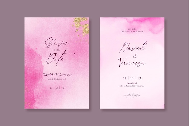 Watercolor pink wedding invitation card template