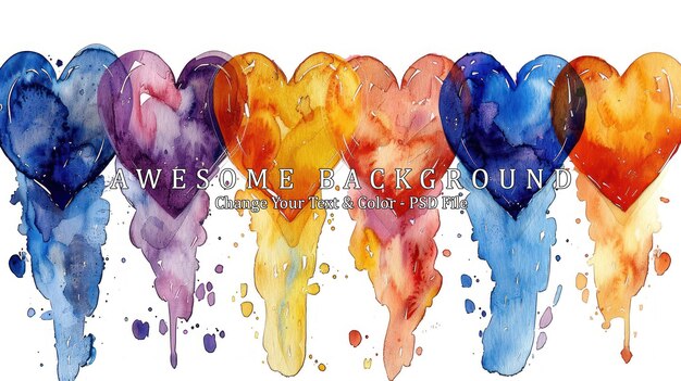 PSD watercolor rainbow hearts