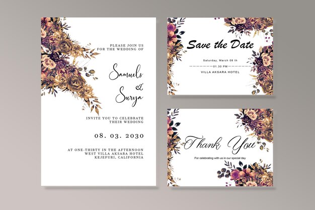 watercolor roses and leaves decoration wedding invitation psd