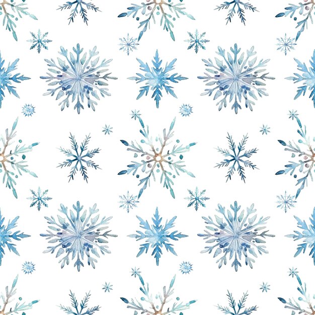 PSD watercolor snowflakes seamless pattern blue snowflakes isolated on a transparent background