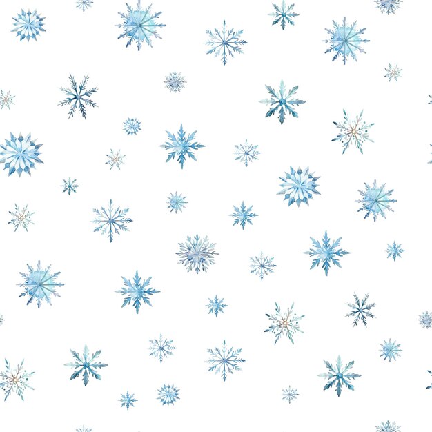 PSD watercolor snowflakes seamless pattern blue snowflakes isolated on a transparent background