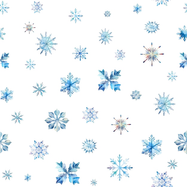 PSD watercolor snowflakes seamless pattern blue snowflakes isolated on a transparent background