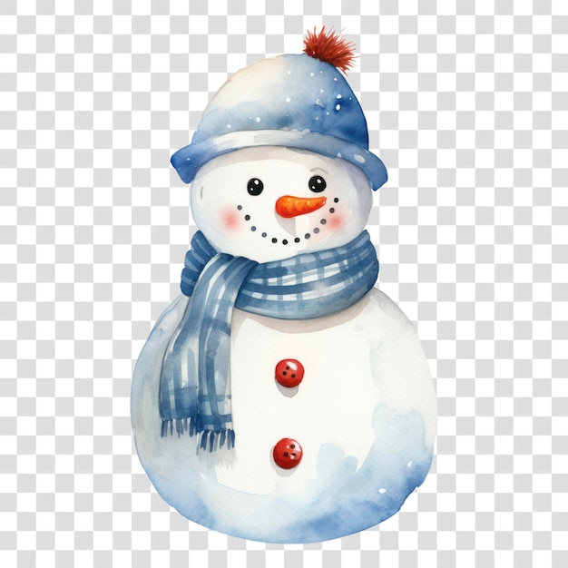 Watercolor snowman with blue hat