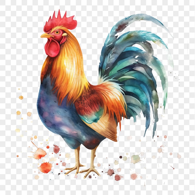 PSD watercolor style rooster isolated on transparent background png