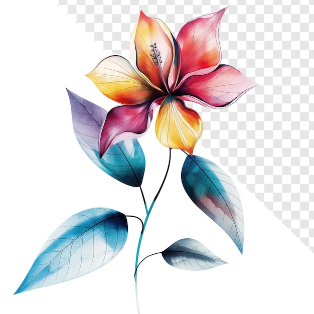 Watercolor Styled Beautiful Flower with Leavespsd