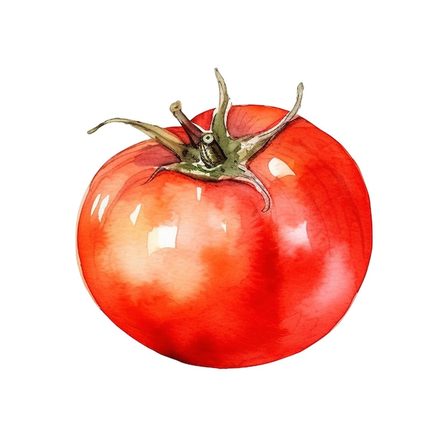 Watercolor Tomato Illustration Handdrawn fresh food design element isolated on a white background