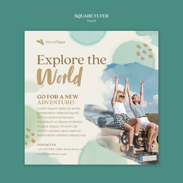 PSD watercolor travel flyer template design