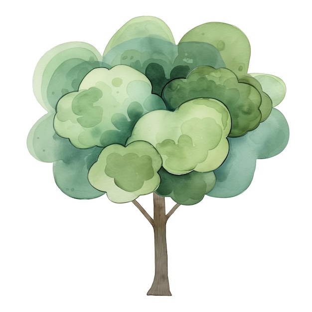 PSD watercolor tree illustration lush green foliage and tranquil nature art