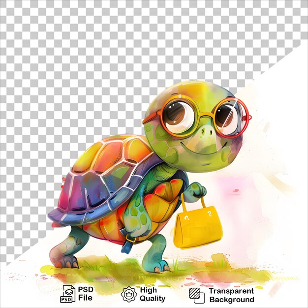 PSD watercolor turtle cartoon character on transparent background