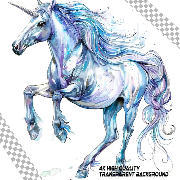 PSD watercolor unicorn clipart white background on transparent background