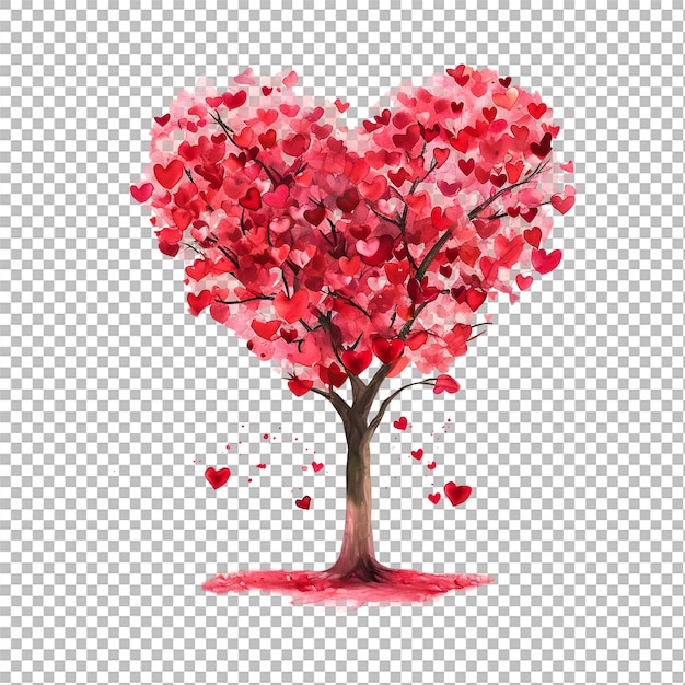 Watercolor Valentine Tree Isolated on Transparent Background for Creative Projects Generative AI