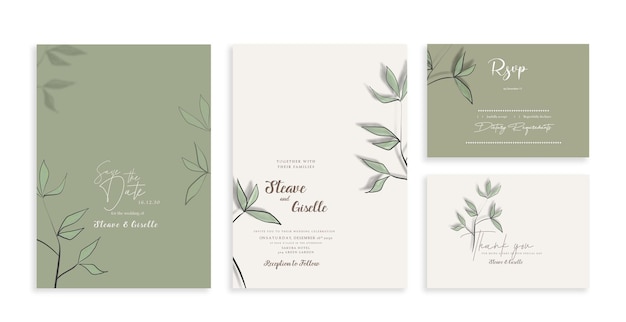 Watercolor vector set wedding invitation card template design psd