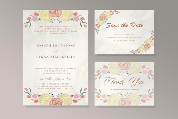 Watercolor vector set wedding invitation card template design with green eucalyptus leaves.