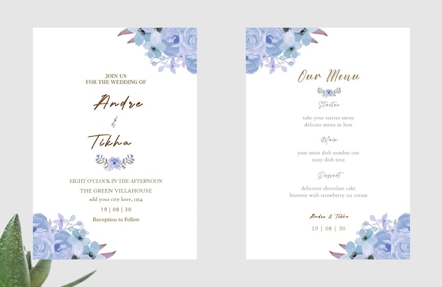 Watercolor vector set wedding invitation card template design with green psd