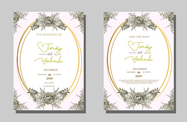 PSD watercolor wedding invitation template with purple flower premium psd