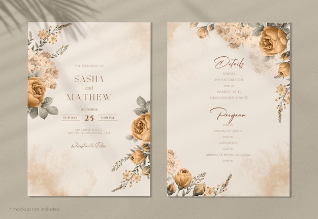 watercolor wedding invitation with beautiful dusty orange floral