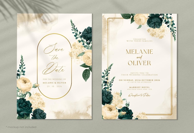 watercolor wedding invitation with elegant green white floral