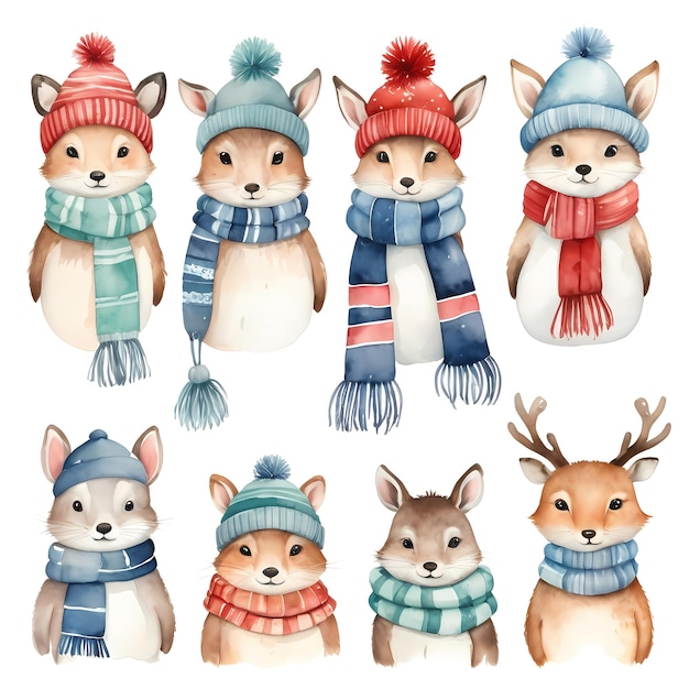 PSD watercolor winter animals clip art collection