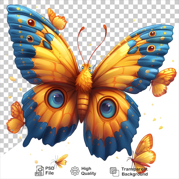 PSD watercolor yellow and blue butterfly illustration