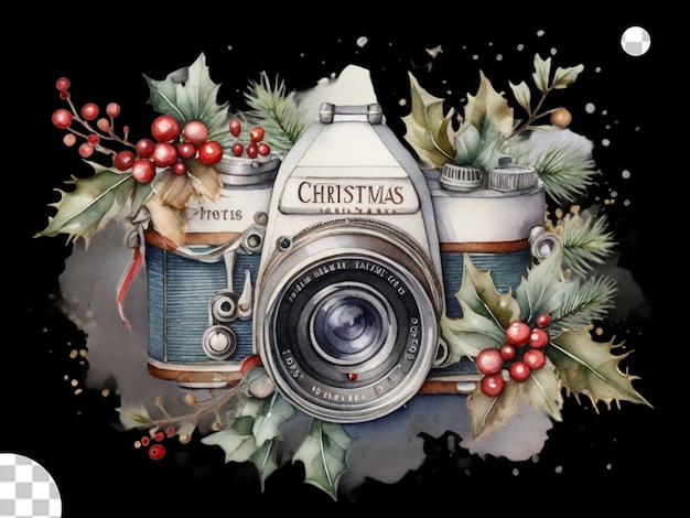 A watercolour camera with christmas decration