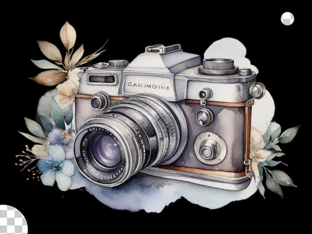 A watercolour camera with christmas decration