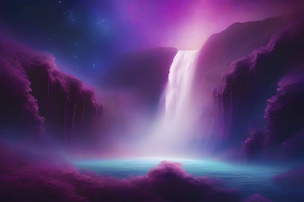 PSD a waterfall cascading down from a nebula in space